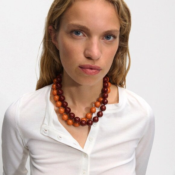 Dark Red Beaded Statement Necklace Fall 2025 - Picture 2 of 4